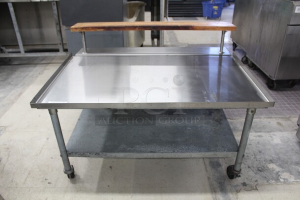 GREAT! Eagle Commercial Stainless Steel Equipment Cart With Wooden Shelf And Galvanized Undershelf. 48.5x38.5x34