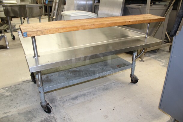 GREAT! Eagle Commercial Stainless Steel Equipment Cart With Wooden Shelf And Galvanized Undershelf. 48.5x38.5x34 - Image 3 of 5