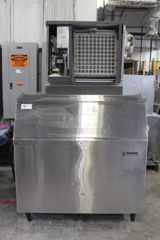 WOW! Scotsman Model CME1056AS-32F Commercial Stainless Steel Air Cooled Ice Maker With Ice Bin. 48x34x77. 208-230V. 60Hz. Working When Removed!