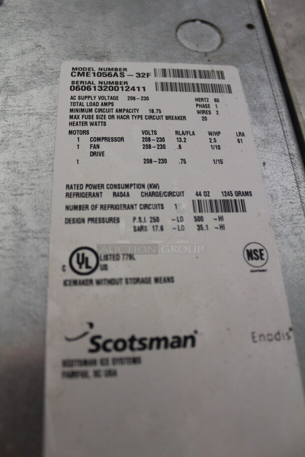 WOW! Scotsman Model CME1056AS-32F Commercial Stainless Steel Air Cooled Ice Maker With Ice Bin. 48x34x77. 208-230V. 60Hz. Working When Removed! - Image 7 of 10