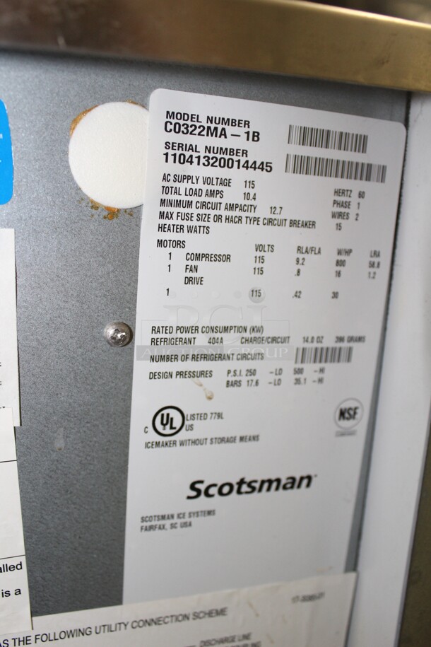 FANTASTIC! Scotsman Model C0322MA-1B Commercial Stainless Steel 365lb/Day Ice Maker With Bin. 31x33x51. 115V/60Hz. Working When Removed!  - Image 6 of 9