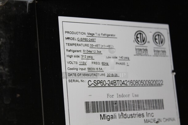 TERRIFIC! Migali Model C-SP60-24BT Commercial Stainless Steel Mega Top Sandwich/Salad Prep Cooler/Refrigerator. 60x34x45. 115V/60Hz. Working When Removed!  - Image 3 of 9