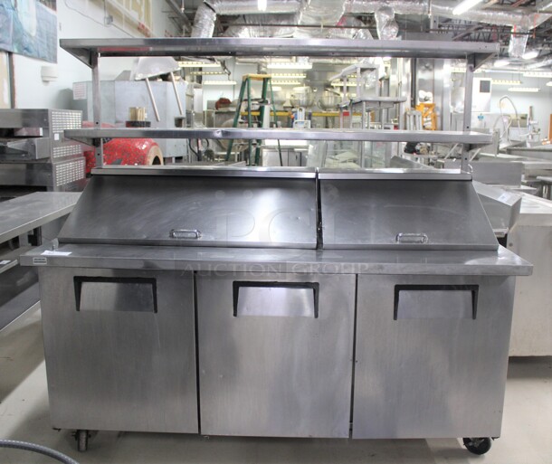 AWESOME! True Model TSSU-72-30M-B-ST Commercial Stainless Steel Mega Top Sandwich/Salad Prep Cooler/Refrigerator With Two Stainless Steel Shelves On Commercial Casters. 72x35x66. 115V/60Hz. Working When Pulled! 