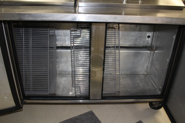 AWESOME! True Model TSSU-72-30M-B-ST Commercial Stainless Steel Mega Top Sandwich/Salad Prep Cooler/Refrigerator With Two Stainless Steel Shelves On Commercial Casters. 72x35x66. 115V/60Hz. Working When Pulled!  - Image 3 of 11