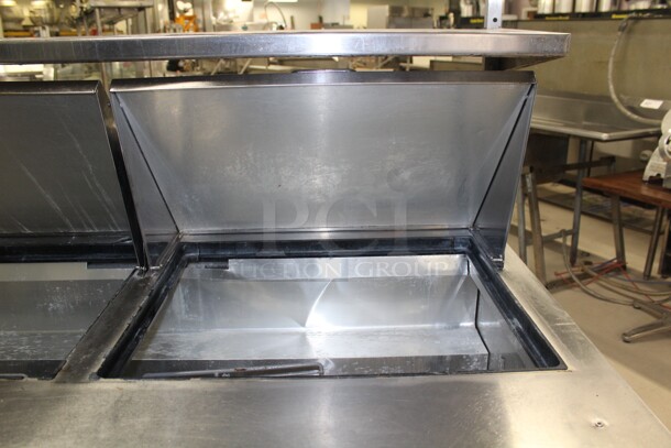 AWESOME! True Model TSSU-72-30M-B-ST Commercial Stainless Steel Mega Top Sandwich/Salad Prep Cooler/Refrigerator With Two Stainless Steel Shelves On Commercial Casters. 72x35x66. 115V/60Hz. Working When Pulled!  - Image 6 of 11