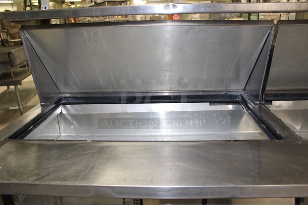 AWESOME! True Model TSSU-72-30M-B-ST Commercial Stainless Steel Mega Top Sandwich/Salad Prep Cooler/Refrigerator With Two Stainless Steel Shelves On Commercial Casters. 72x35x66. 115V/60Hz. Working When Pulled!  - Image 7 of 11