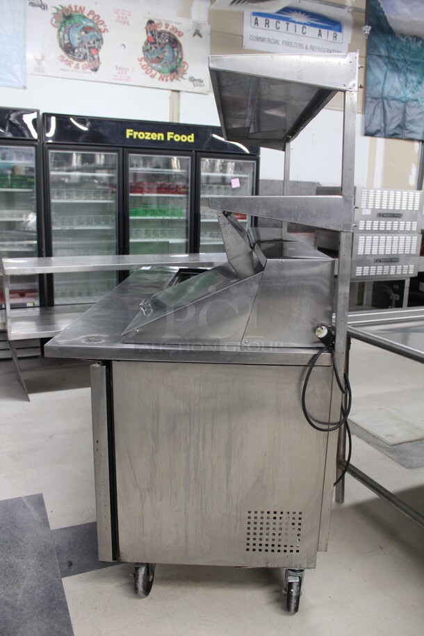 AWESOME! True Model TSSU-72-30M-B-ST Commercial Stainless Steel Mega Top Sandwich/Salad Prep Cooler/Refrigerator With Two Stainless Steel Shelves On Commercial Casters. 72x35x66. 115V/60Hz. Working When Pulled!  - Image 8 of 11