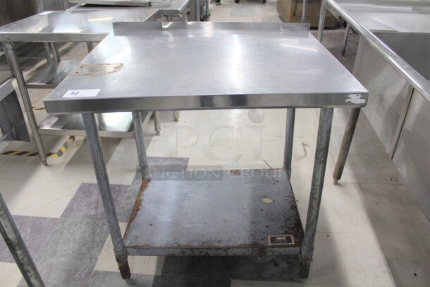 SUPER! Commercial Stainless Steel Work Table With Backsplash And Galvanized Undershelf And Legs. 36x30x35