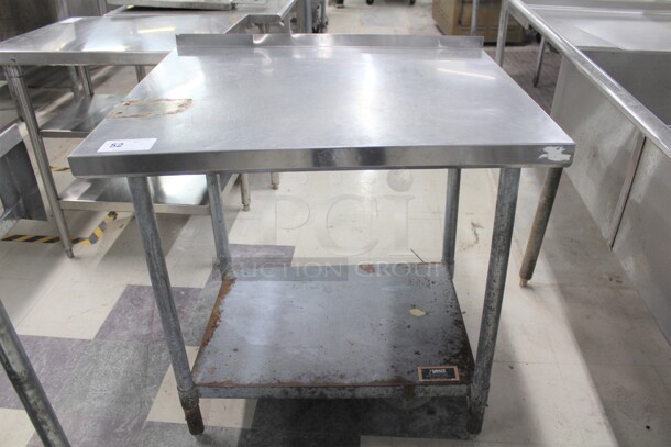 SUPER! Commercial Stainless Steel Work Table With Backsplash And Galvanized Undershelf And Legs. 36x30x35 - Image 1 of 4