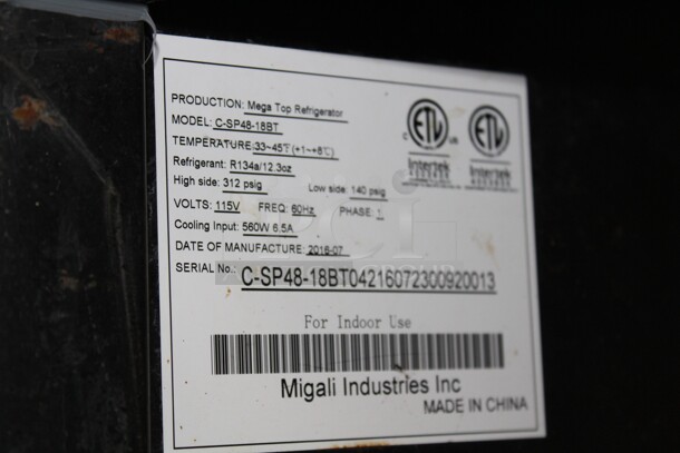 FANTASTIC! Migali Model C-SP48-18BT Commercial Stainless Steel Mega Top Sandwich/Salad Prep Cooler/Refrigerator On Commercial Casters. 48.5x36.5x47. Working When Removed! - Image 3 of 7