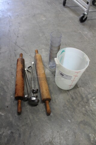 ALL ONE MONEY! Ladles, Cups, Rolling Pins And 8qt Container. 