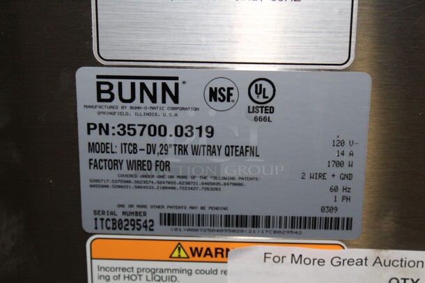 SUPER FIND! Bunn 35700.0319 ITCB-DV Infusion Commercial Stainless Steel Coffee And Tea Brewer. 11.5x22x34.5. 120V/60Hz. Working When Removed.   - Image 2 of 5