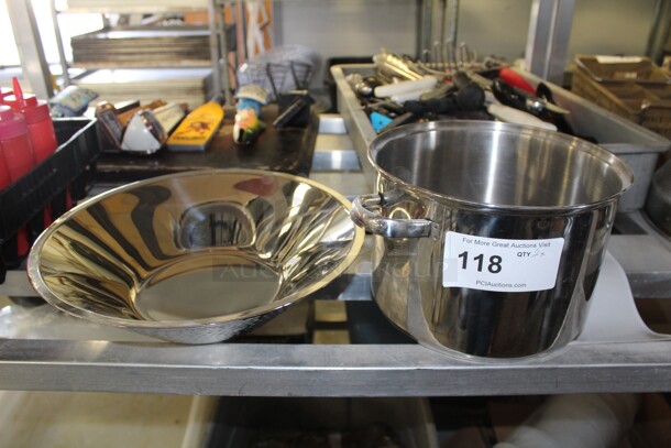 Stainless Steel Stockpot And Bowl. 2X Your Bid! 