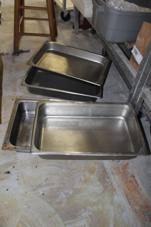 4 Commercial Stainless Steel Full Size Inserts. Different Depths. 4X Your Bid! 
