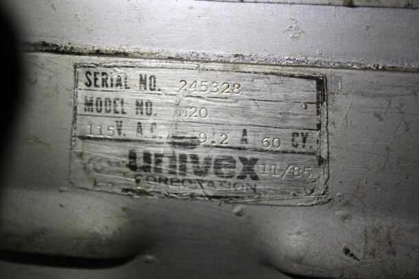 TERRIFIC! Univex Model M20 Commercial 20qt. Planetary Floor Mixer With Commercial Stainless Steel Bowl. 15x27x34. 115V/60Hz. Working When Removed! - Image 5 of 5