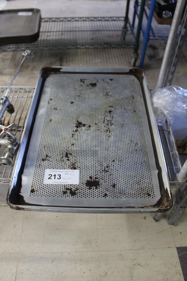 2 Commercial Perforated Full Size Baking Sheets. 26x18x1. 2X Your Bid!  - Image 1 of 2