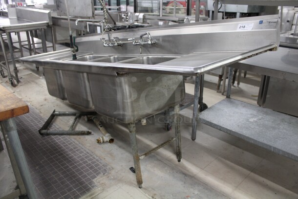 GREAT! Eagle Commercial Stainless Steel Three Compartment Sink With Faucet And Sprayer. 108x30x44 