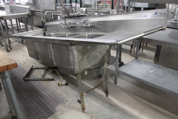 GREAT! Eagle Commercial Stainless Steel Three Compartment Sink With Faucet And Sprayer. 108x30x44  - Image 1 of 7