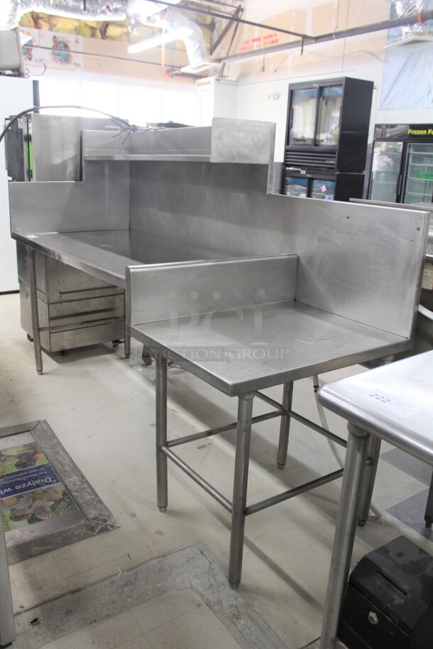 WOW! Commercial Stainless Steel Work Table With Backsplash, Attached Stainless Steel Overshelf, And Countertop Mixer Stand. 85.5x31x58