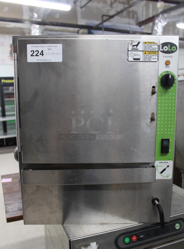 TERRIFIC! Lolo Commercial Stainless Steel Countertop Steamer. 30x28x24.5. 208-240V/60Hz. 3 Phase. Working When Removed!