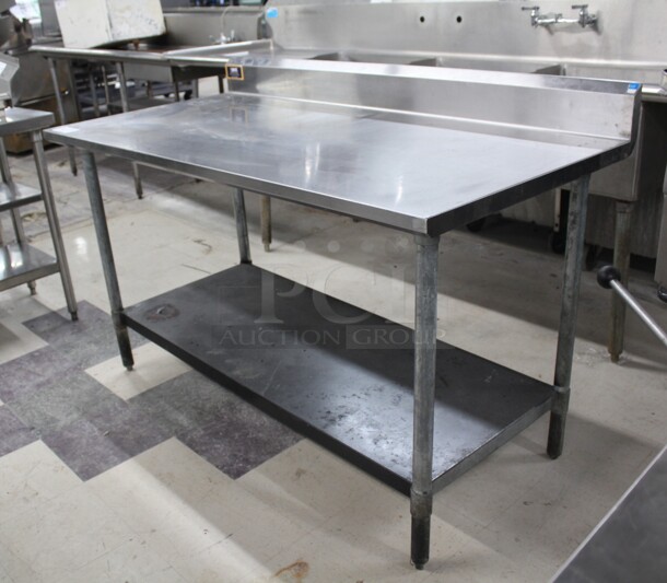 FABULOUS! Commercial Stainless Steel Prep Table With Backsplash And Galvanized Undershelf And Legs. 60x30x39 - Image 1 of 4