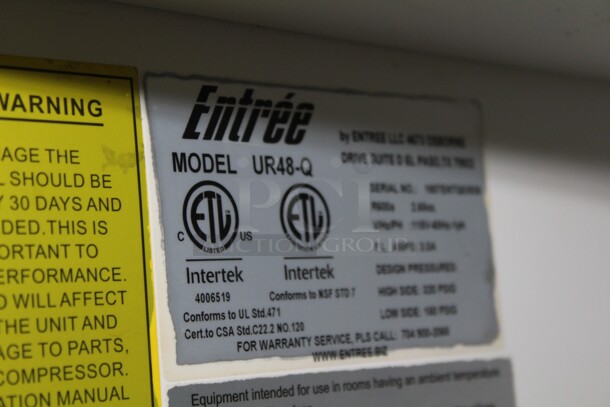 NICE! Entree Model UR48-Q Commercial Stainless Steel Undercounter Refrigerator/Cooler On Commercial Casters. 48x30x35.5. 115V/60Hz. Working When Removed! - Image 3 of 6