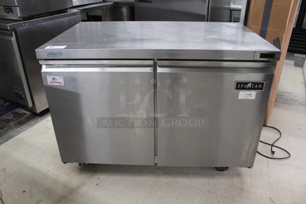 FANTASTIC! Spartan Model SUR-48 Commercial Stainless Steel Undercounter Refrigerator/Cooler On Commercial Casters. 47x29.5x35. 120V/60Hz. Working When Removed!