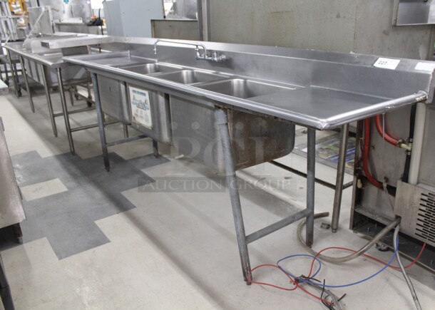 GREAT! Commercial Stainless Steel 3 Compartment Sink With Faucet And Double Drainboards. 113.5x26.5x42