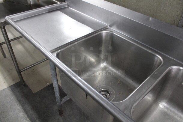 GREAT! Commercial Stainless Steel 3 Compartment Sink With Faucet And Double Drainboards. 113.5x26.5x42 - Image 4 of 6