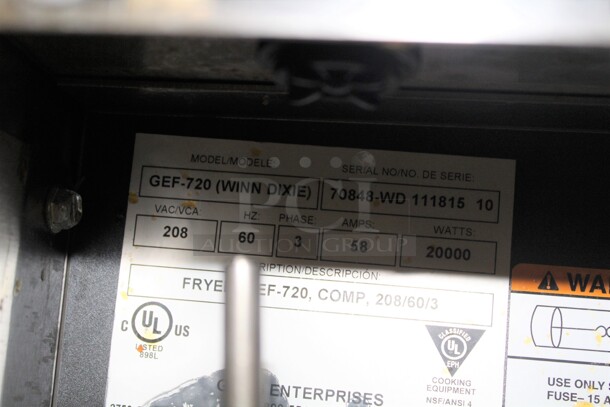 WOW! Giles Model GEF-720 Commercial Stainless Steel Electric Kettle Fryer On Commercial Casters. 75lb Oil Capacity. 24x39x55. 208V/60Hz. 3 Phase. Working When Removed! - Image 8 of 8