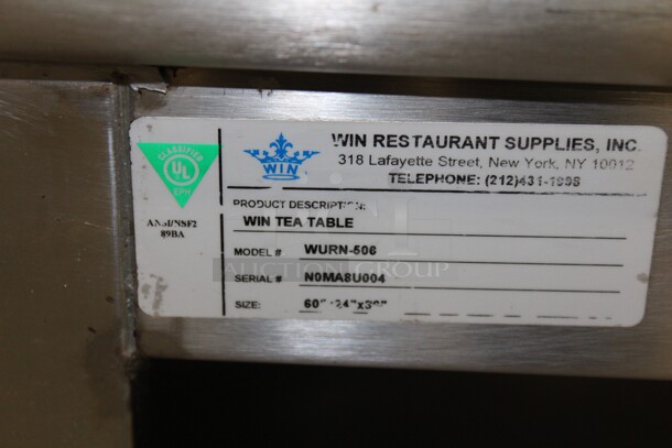 FABULOUS! WIN Model WURN-506 Commercial Stainless Steel Open Cabinet With Sink And Drainboard. 60x24x78 - Image 4 of 9