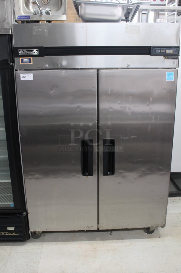 WOW! Blue Air Model BSF49T Commercial Stainless Steel Double Door Reach In Freezer On Commercial Casters. 54x31x82. 115V/60Hz. Working When Removed!