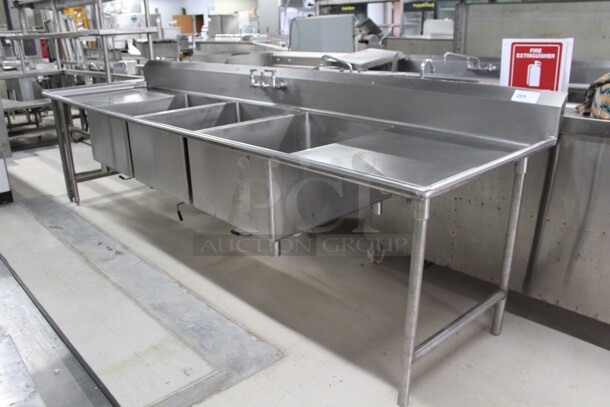 FABULOUS! Commercial Stainless Steel 3 Compartment Sink With Faucet And Double Drainboards. 144x35.5x41