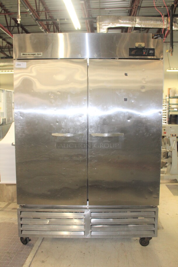 AWESOME! Beverage Air Model KR48-1AS Commercial Stainless Steel Double Door Reach In Refrigerator/Cooler On Commercial Casters. 54.5x30x82. Working When Removed!