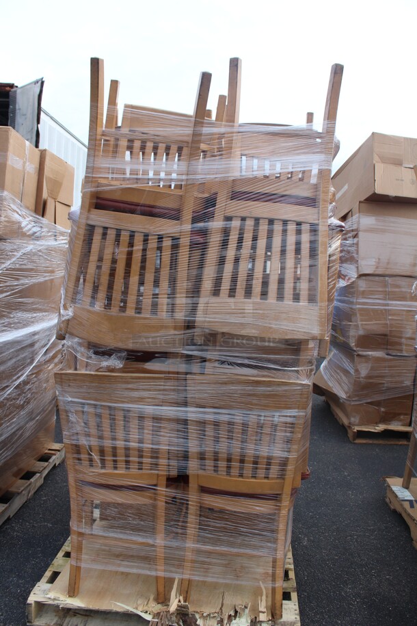 Pallet of 24 Wood Commercial Dining Chairs. 18x17x34. 24X Your Bid! 