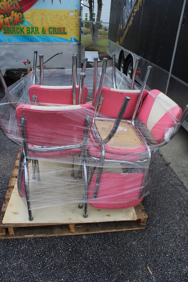 Pallet Of 8 Pink/White Retro Commercial Dining Chairs. 16x18x31.5. 8X Your Bid! 
