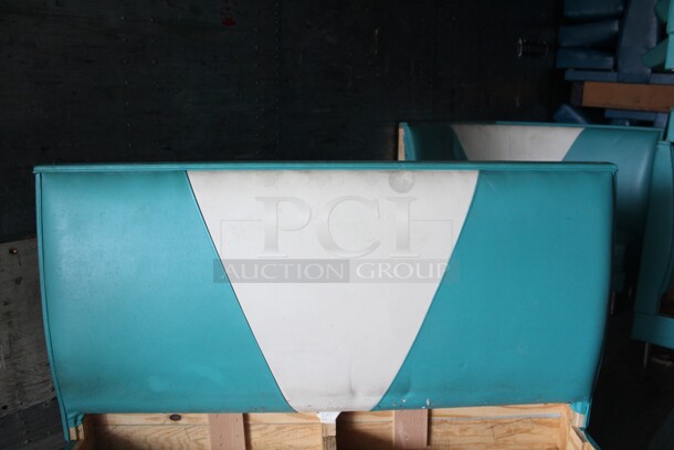 Lot Of Aqua/White Retro Commercial Dining Booths Including (1) 3/4 Moon Booth, (5) 44" Single Booths, (2) 44" Double Booths, (1) 60" Double Booth, (1) 60" Single Booth.  10X Your Bid!  - Image 2 of 6