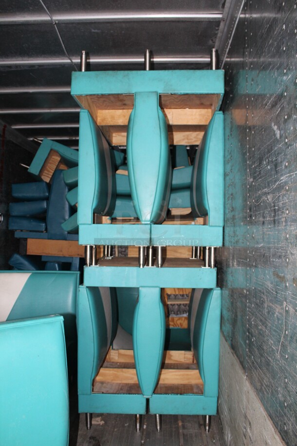 Lot Of Aqua/White Retro Commercial Dining Booths Including (1) 3/4 Moon Booth, (5) 44" Single Booths, (2) 44" Double Booths, (1) 60" Double Booth, (1) 60" Single Booth.  10X Your Bid!  - Image 3 of 6