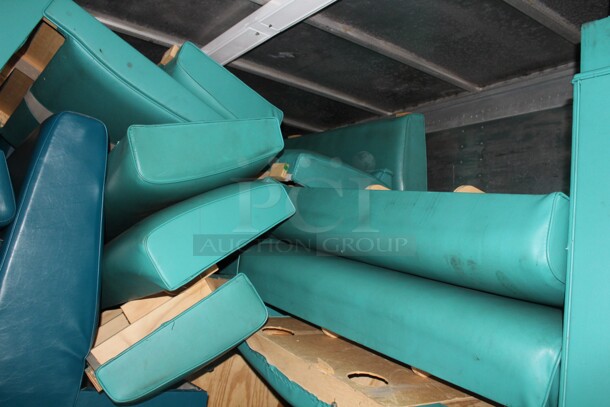 Lot Of Aqua/White Retro Commercial Dining Booths Including (1) 3/4 Moon Booth, (5) 44" Single Booths, (2) 44" Double Booths, (1) 60" Double Booth, (1) 60" Single Booth.  10X Your Bid!  - Image 4 of 6