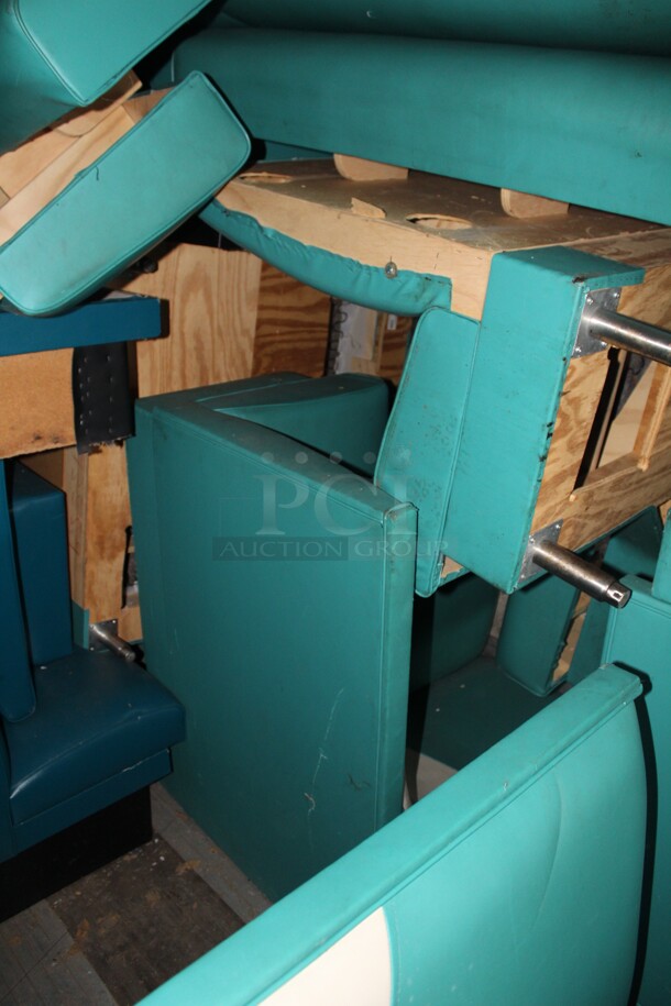 Lot Of Aqua/White Retro Commercial Dining Booths Including (1) 3/4 Moon Booth, (5) 44" Single Booths, (2) 44" Double Booths, (1) 60" Double Booth, (1) 60" Single Booth.  10X Your Bid!  - Image 6 of 6