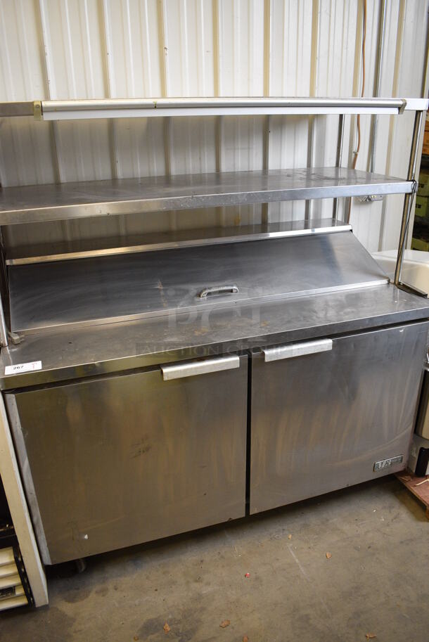 WOW! Turbo Air Model MST-60 Stainless Steel Commercial Sandwich Salad Prep Table Bain Marie Mega Top w/ Double Overshelf and 2 Lower Doors on Commercial Casters. 115 Volts, 1 Phase. 60x30x65. Tested and Working! - Image 1 of 12
