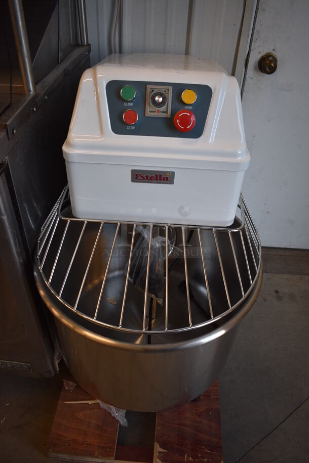BRAND NEW! FANTASTIC! Estella Model 348SM60 Metal Commercial Floor Style 64 Quart Spiral Mixer w/ Stainless Steel Mixing Bowl and Dough Hook Attachment. 220 Volts. 23x33x41 - Image 2 of 6