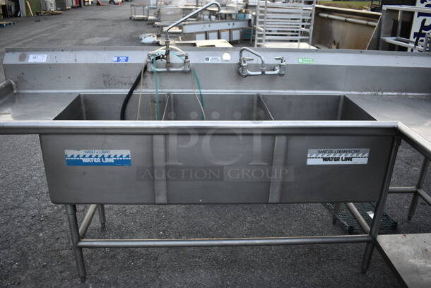 Stainless Steel L Shaped 3 Bay Sink w/ Faucet and Handles. 106x106x43. Bays 20x24x14 - Image 2 of 7