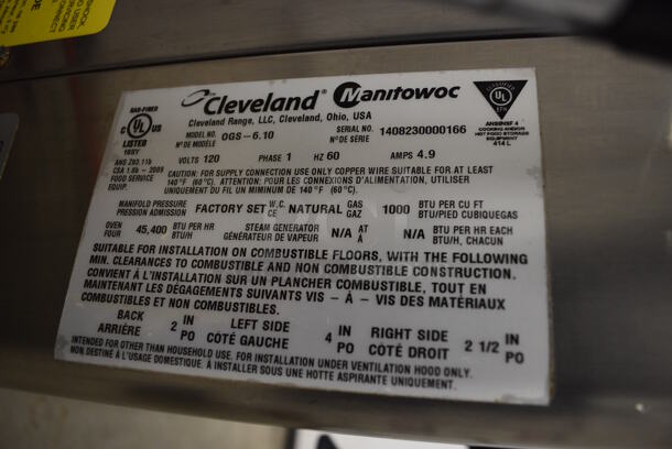BEAUTIFUL! Cleveland Model OGS-6.10 Stainless Steel Commercial Countertop Natural Gas Powered Convotherm Convection Oven w/ View Through Door and Metal Oven Racks. 45,400 BTU. 41x32x35 - Image 5 of 8