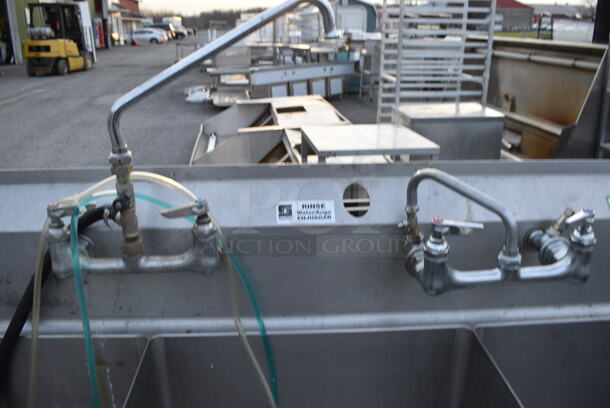 Stainless Steel L Shaped 3 Bay Sink w/ Faucet and Handles. 106x106x43. Bays 20x24x14 - Image 6 of 7