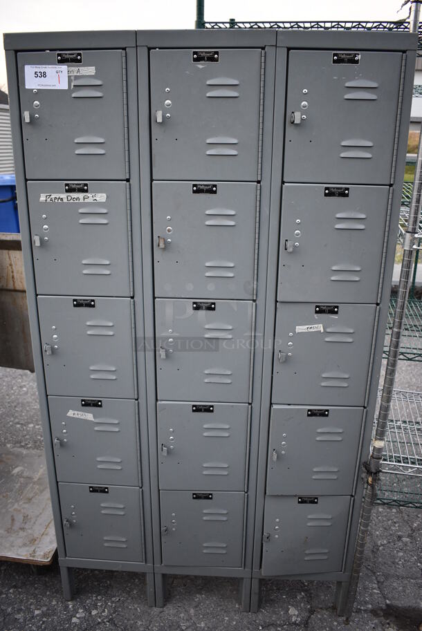 Gray Metal 15 Cubby Locker. 36x12x66