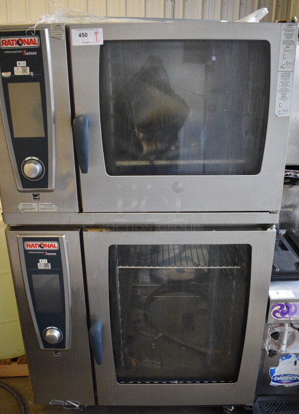 2 GORGEOUS! Rational Stainless Steel Commercial Combitherm 5 Senses Self Cooking Center Convection Ovens on Commercial Casters. Top Model: SCC WE 62. Bottom Model: SCC WE 102. 480 Volts, 3 Phase. 42x40x73. 2 Times Your Bid!