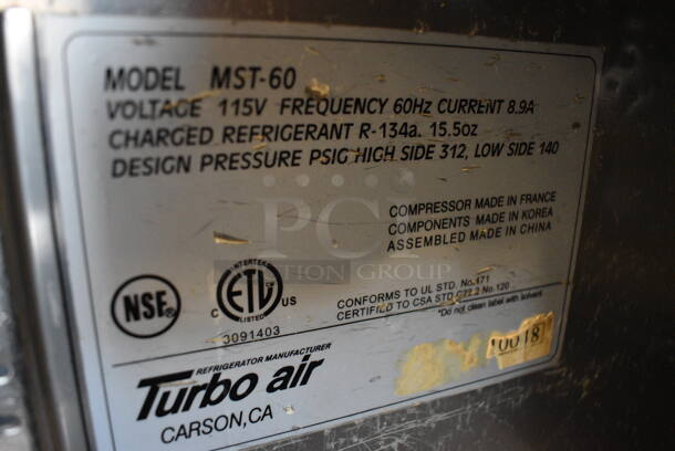 WOW! Turbo Air Model MST-60 Stainless Steel Commercial Sandwich Salad Prep Table Bain Marie Mega Top w/ Double Overshelf and 2 Lower Doors on Commercial Casters. 115 Volts, 1 Phase. 60x30x65. Tested and Working! - Image 12 of 12