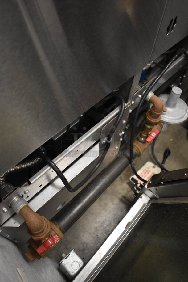 APPEARS TO BE NEW! AMAZING! Vulcan Model 2VK45DC Stainless Steel Commercial Floor Style Gas Powered 2 Bay Deep Fat Fryer w/ Filtration System on Commercial Casters. Missing Control Panel. 31x30x48 - Image 8 of 8