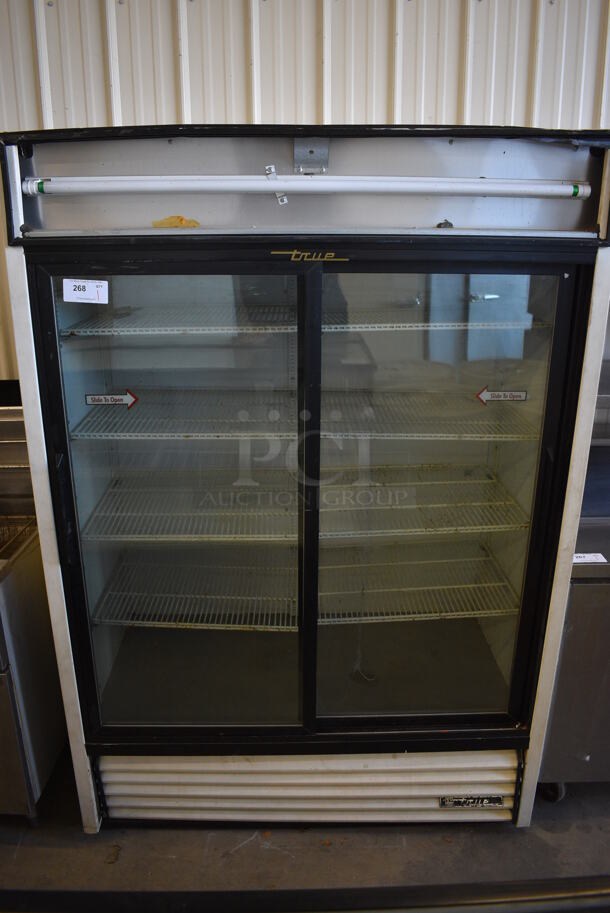 NICE! 2006 True Model GDM-47 Metal Commercial 2 Door Reach In Cooler Merchandiser w/ Poly Coated Racks. 115 Volts, 1 Phase. 54x29x79. Tested and Working!